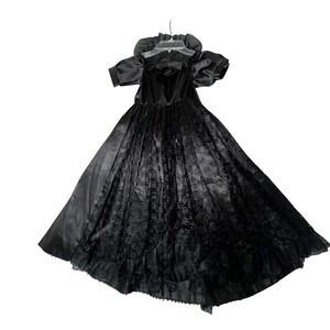Girls Black Satin & Lace Party Dress Special Occasion Costume Halloween‎ Witch
